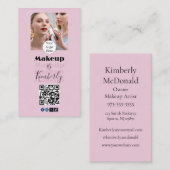 Blush Pink Script Logo QR Code Photo Makeup Visitekaartje (Voorkant / Achterkant)