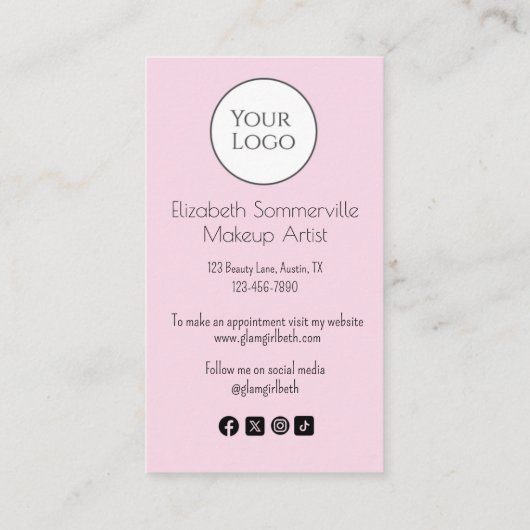 Blush Pink Script Logo QR Code Photo Makeup Visitekaartje (Achterkant)