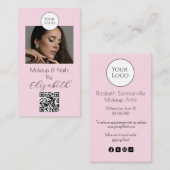 Blush Pink Script Logo QR Code Photo Makeup Visitekaartje (Voorkant / Achterkant)