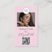 Blush Pink Script Logo QR Code Photo Makeup  Visitekaartje (Voorkant)