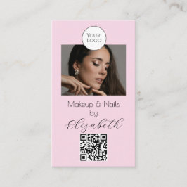 Blush Pink Script Logo QR Code Photo Makeup  Visitekaartje