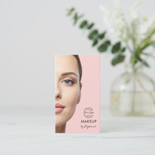 Blush Pink Script Logo QR Code Photo Makeup Visitekaartje (Staand voorkant)