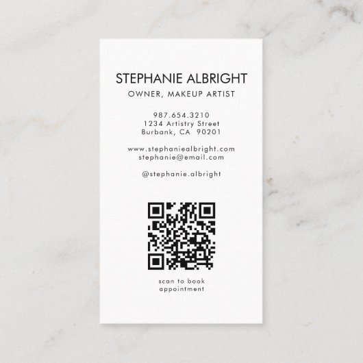 Blush Pink Script Logo QR Code Photo Makeup Visitekaartje (Achterkant)