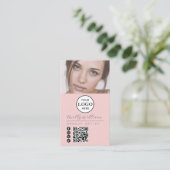 Blush Pink Script Logo QR Code Photo Makeup Visitekaartje (Staand voorkant)