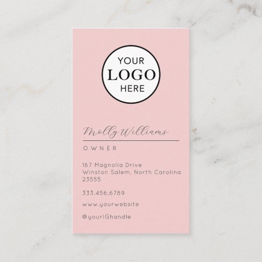Blush Pink Script Logo QR Code Photo Makeup Visitekaartje (Achterkant)