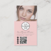 Blush Pink Script Logo QR Code Photo Makeup Visitekaartje (Voorkant)