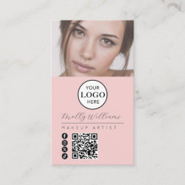 Blush Pink Script Logo QR Code Photo Makeup Visitekaartje