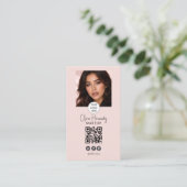 Blush Pink Script Logo QR Code Photo Makeup Visitekaartje (Staand voorkant)