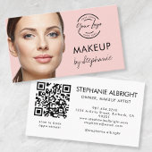 Blush Pink Script Logo QR Code Photo Makeup Visitekaartje