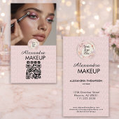 Blush Pink Script Logo QR Code Photo Makeup Visitekaartje