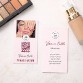 Blush Pink Script Logo QR Code Photo Makeup Visitekaartje