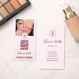 Blush Pink Script Logo QR Code Photo Makeup Visitekaartje
