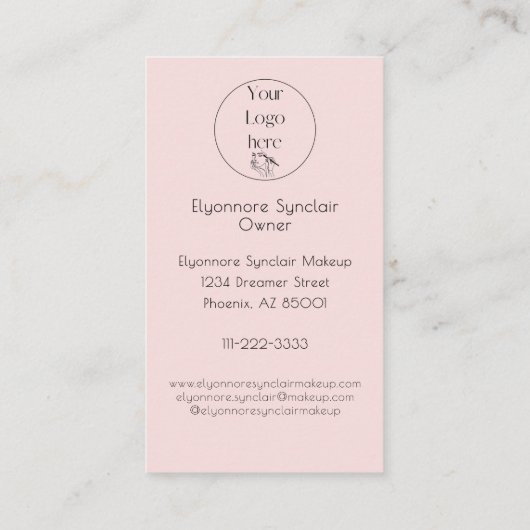 Blush Pink Script Logo QR Code Photo Makeup Visitekaartje (Achterkant)