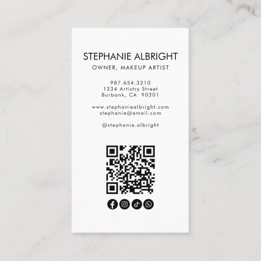 Blush Pink Script Logo QR Code Photo Makeup Visitekaartje (Achterkant)