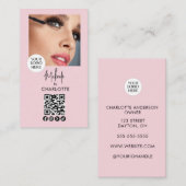 Blush Pink Script Logo QR Code Photo Makeup Visitekaartje (Voorkant / Achterkant)