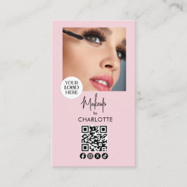 Blush Pink Script Logo QR Code Photo Makeup Visitekaartje