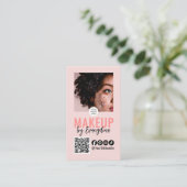 Blush Pink Script Logo QR Code Photo Makeup Visitekaartje (Staand voorkant)