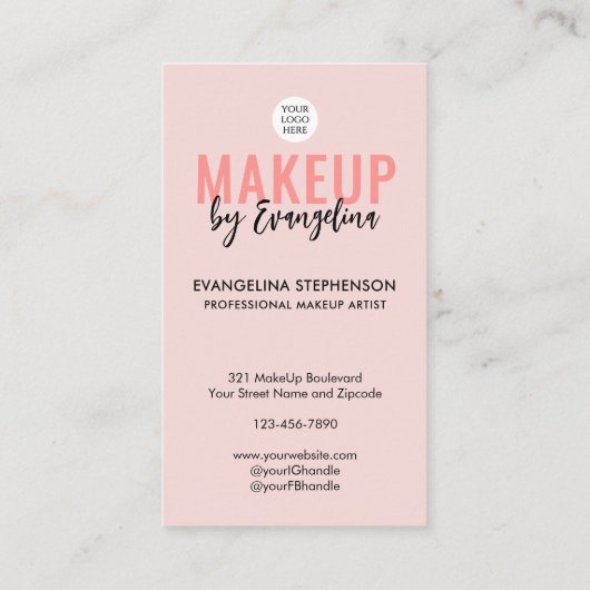 Blush Pink Script Logo QR Code Photo Makeup Visitekaartje (Achterkant)