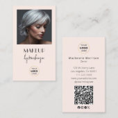 Blush Pink Script Logo QR Code Photo Makeup Visitekaartje (Voorkant / Achterkant)