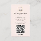 Blush Pink Script Logo QR Code Photo Makeup Visitekaartje (Achterkant)