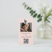 Blush Pink Script Logo QR Code Photo Makeup  Visitekaartje (Staand voorkant)