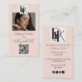 Blush Pink Script Logo QR Code Photo Makeup  Visitekaartje