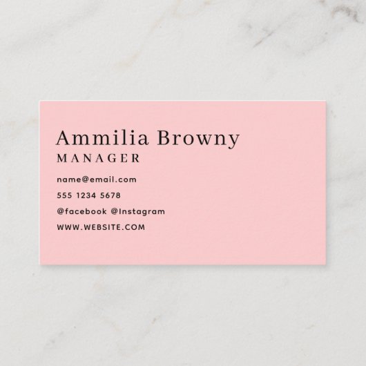 Blush Pink-script | Minimalistisch modern elegant Visitekaartje (Achterkant)