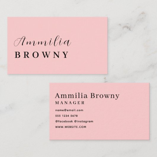 Blush Pink-script | Minimalistisch modern elegant Visitekaartje (Voorkant / Achterkant)