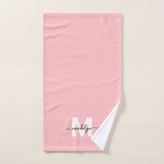 Blush Pink Script Naam Monogram Handdoek (Handdoek)