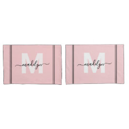 Blush Pink Script Naam Monogram Kussensloop