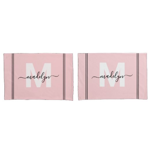 Blush Pink Script Naam Monogram Kussensloop (Voorkant-Set)