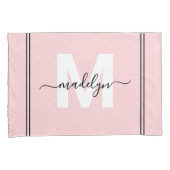 Blush Pink Script Naam Monogram Kussensloop (Voorkant-Rechts)