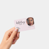 Blush Pink Script Photo Logo Makeup Artist Name  Badge (Handheld)