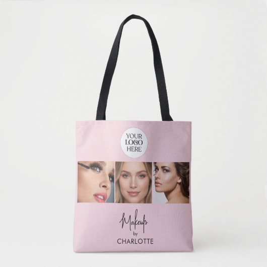 Blush Pink Script Photo Makeup Studio Tote Bag (Voorkant)
