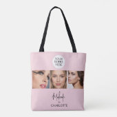 Blush Pink Script Photo Makeup Studio Tote Bag (Achterkant)