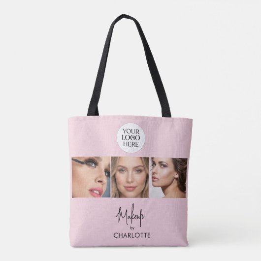 Blush Pink Script Photo Makeup Studio Tote Bag (Achterkant)