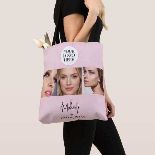 Blush Pink Script Photo Makeup Studio Tote Bag (Dichtbij)