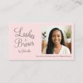 Blush Pink Script Photo QR Code Lashes and Brows Visitekaartje (Voorkant)