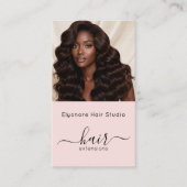 Blush Pink Script Photo QR Social Hair Extension Visitekaartje (Voorkant)