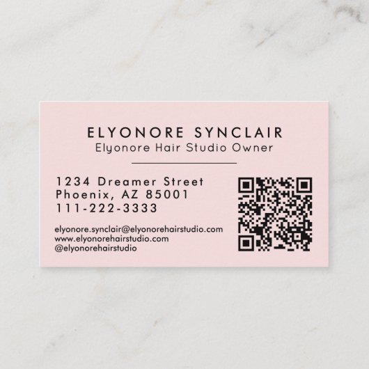 Blush Pink Script QR Code Hair Extension Visitekaartje (Achterkant)
