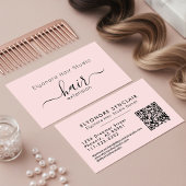 Blush Pink Script QR Code Hair Extension Visitekaartje