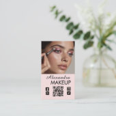 Blush Pink Script QR Code Photo Makeup Visitekaartje (Staand voorkant)