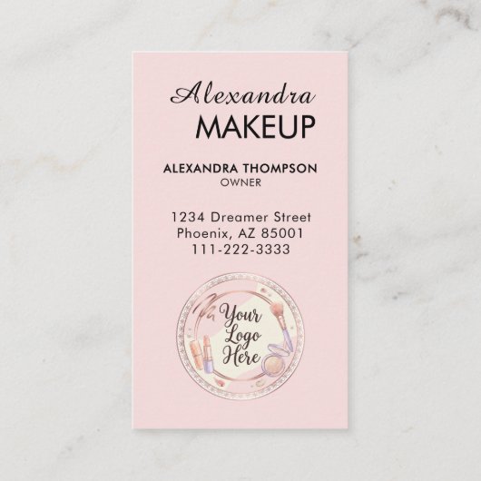 Blush Pink Script QR Code Photo Makeup Visitekaartje (Achterkant)