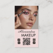 Blush Pink Script QR Code Photo Makeup Visitekaartje (Voorkant)