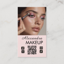 Blush Pink Script QR Code Photo Makeup Visitekaartje