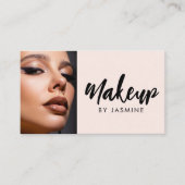 Blush Pink Script QR Code Photo Makeup Visitekaartje (Voorkant)