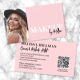 Blush Pink Script QR Code Photo Makeup Visitekaartje