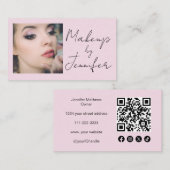 Blush Pink Script Social Icon QR Code Foto Make-up Visitekaartje (Voorkant / Achterkant)