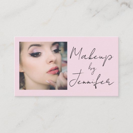 Blush Pink Script Social Icon QR Code Foto Make-up Visitekaartje (Voorkant)