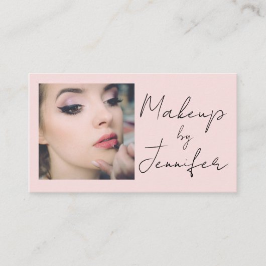 Blush Pink Script Social Icon QR Code Foto Make-up Visitekaartje (Voorkant)